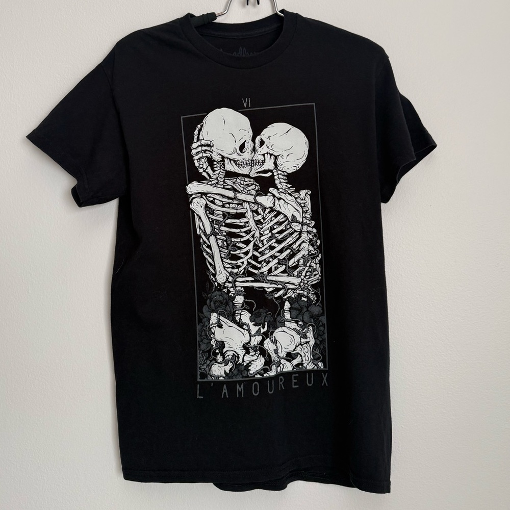 🖤 Threadless Skeleton Lovers Graphic T-Shirt | Tarot Card | Black Tee | Size M